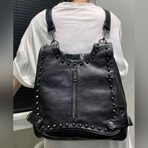 Handbags - Black Studded Faux Leather Backpack